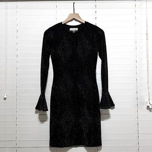 MICHAEL Michael Kors Black Metallic Knit Bell Cuff Dress Size-XS